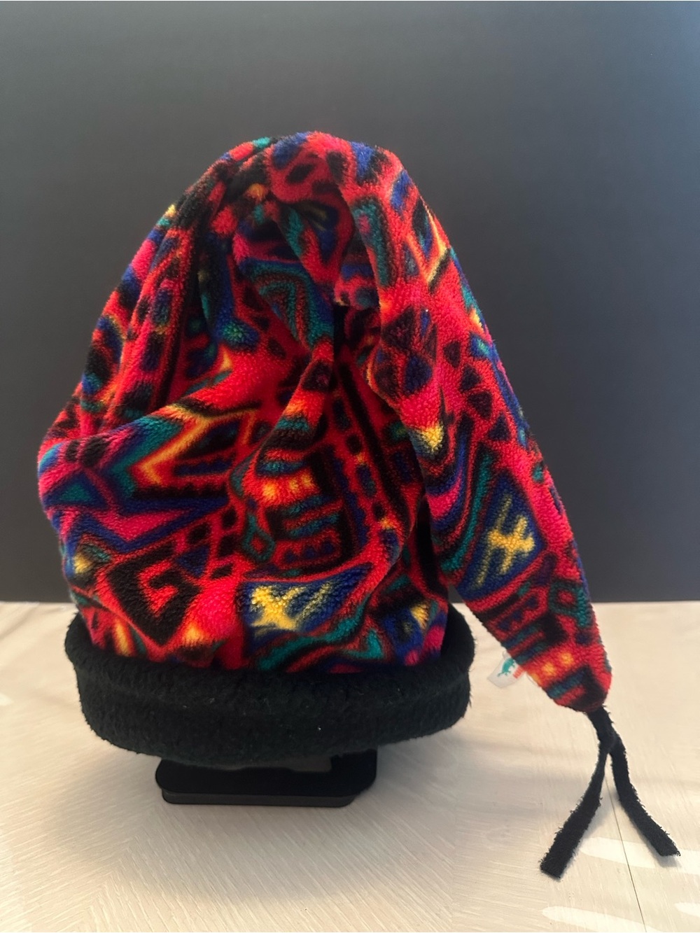Turtle Fur Vintage Kids Long Tail Fleece Ski Hat Red Geometric Pointy Stocking